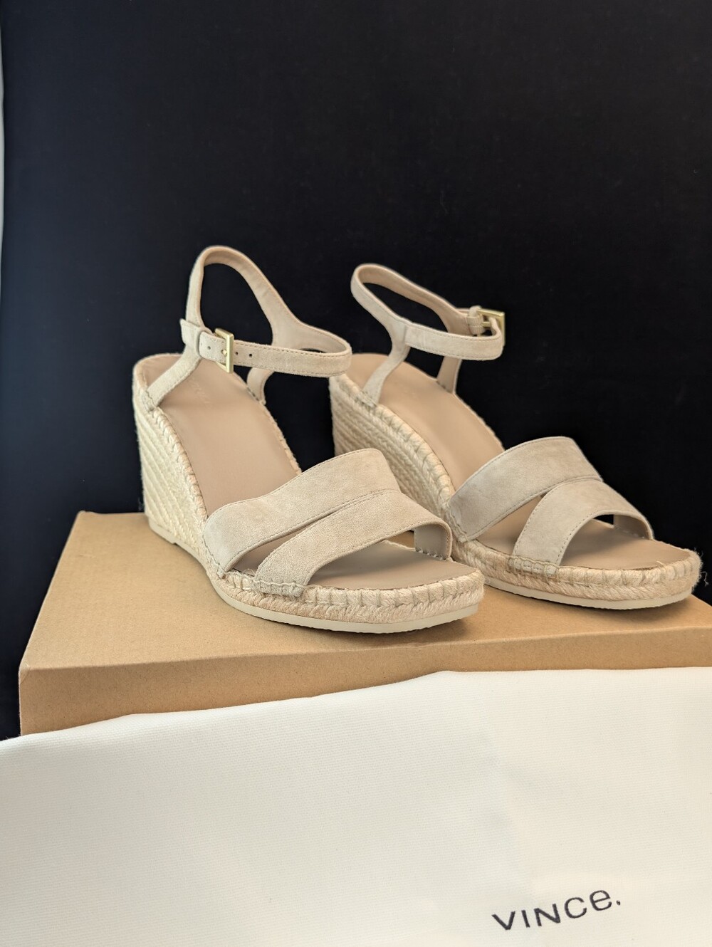 Vince Gwen Women's Espadrille Wedge Sandals Taupe Clay Suede Size 10 NWT